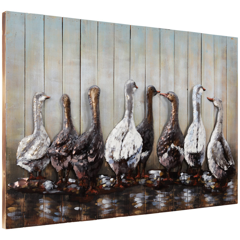 Millwood Pines "Ducks" Handed Painted Iron Wall Sculpture on Wooden Wall Décor Wayfair